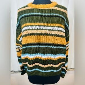 Lumiere Green and Yellow Striped Sweater Size Medium